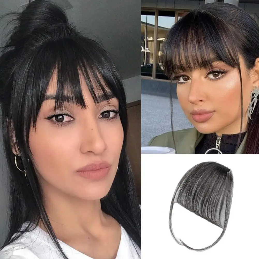 Clip On Bangs Wig For Women Black/Brown Fake Bangs Hair Clip Air Curtain Wispy Curved Hair Extension With Clip Hairpieces Style