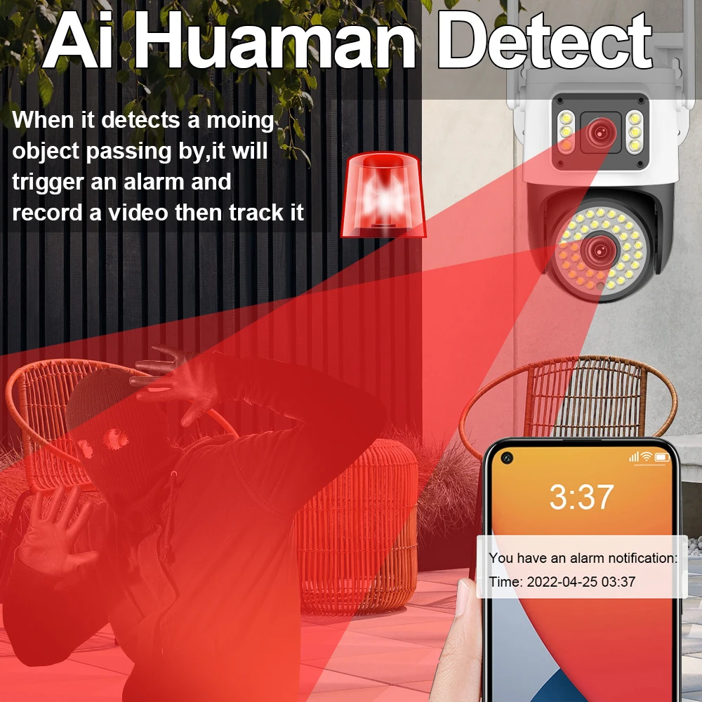 LLSEE, 4MP, CCTV WIFI camera yoosee, PZT outdoor wireless IP security camera, color night vision AI, motion tracking,ONVIF