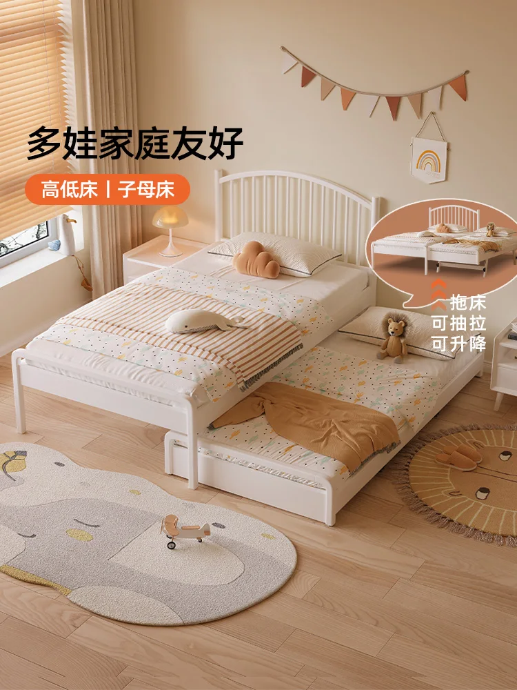 Single bed 1.2 meters Children's splicing  White solid wood Modern simple one meter wide pull-out Mother and child be