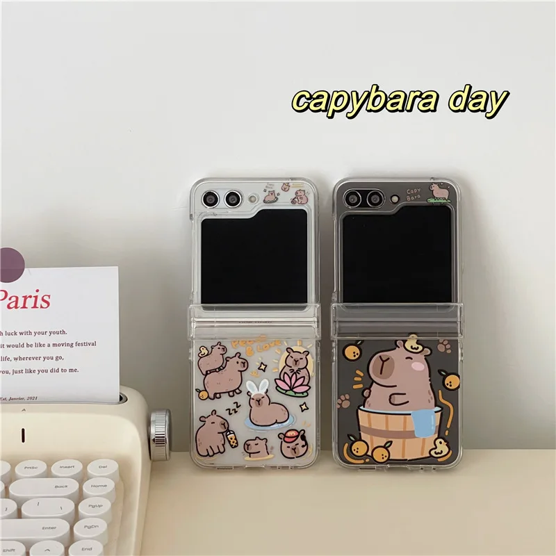 

Cartoon Capybara Chain Phone Case for Samsung Galaxy Z Flip 6 5 4 3 Protective Back Cover for ZFlip4 ZFlip5 ZFlip6 Case Shell