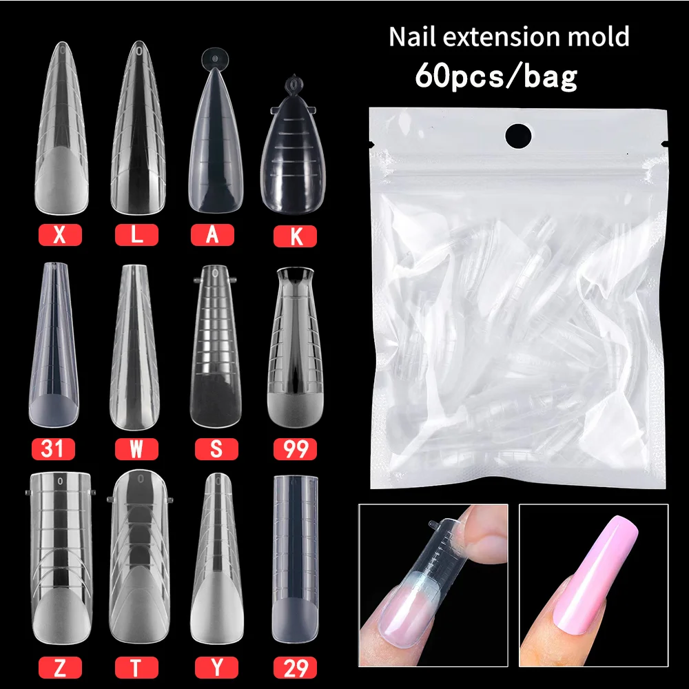 60Pcs/Bag Nail Extension Forms Top Molds Dual System Nails Forms For UV Gel Polish Quick Building Mold Manicure Art Accessories