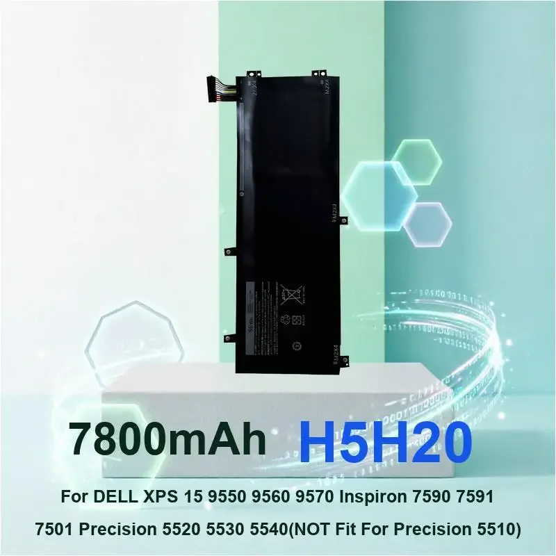 

Replacement Laptop Battery For DELL Precision 5520 5530 XPS 15 9560 9570 7590 (NOT Fit For 5510 xps 15 9550) H5H20 7800mAh