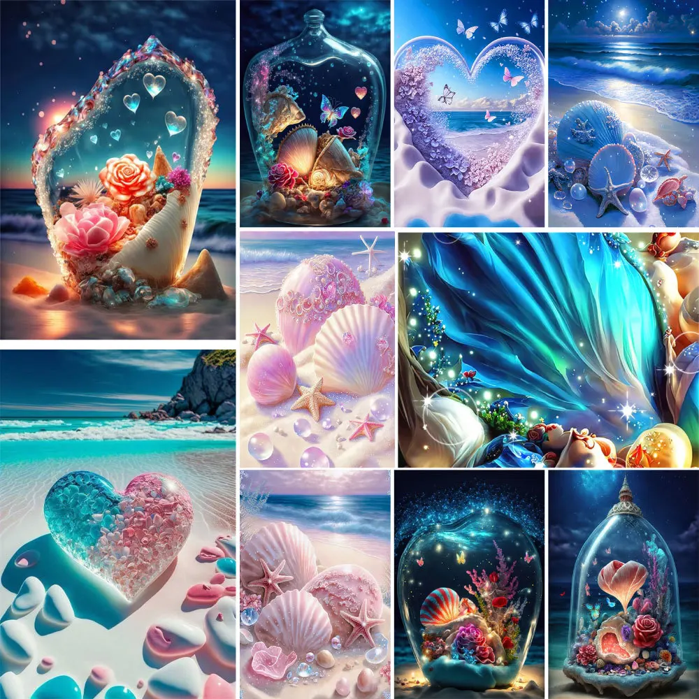 Fantasy Jeweled Shells Starfish Cross Stitch Kit DIY Embroidery Needlework Handiwork Craft Handicraft Promotions For Adults Gift