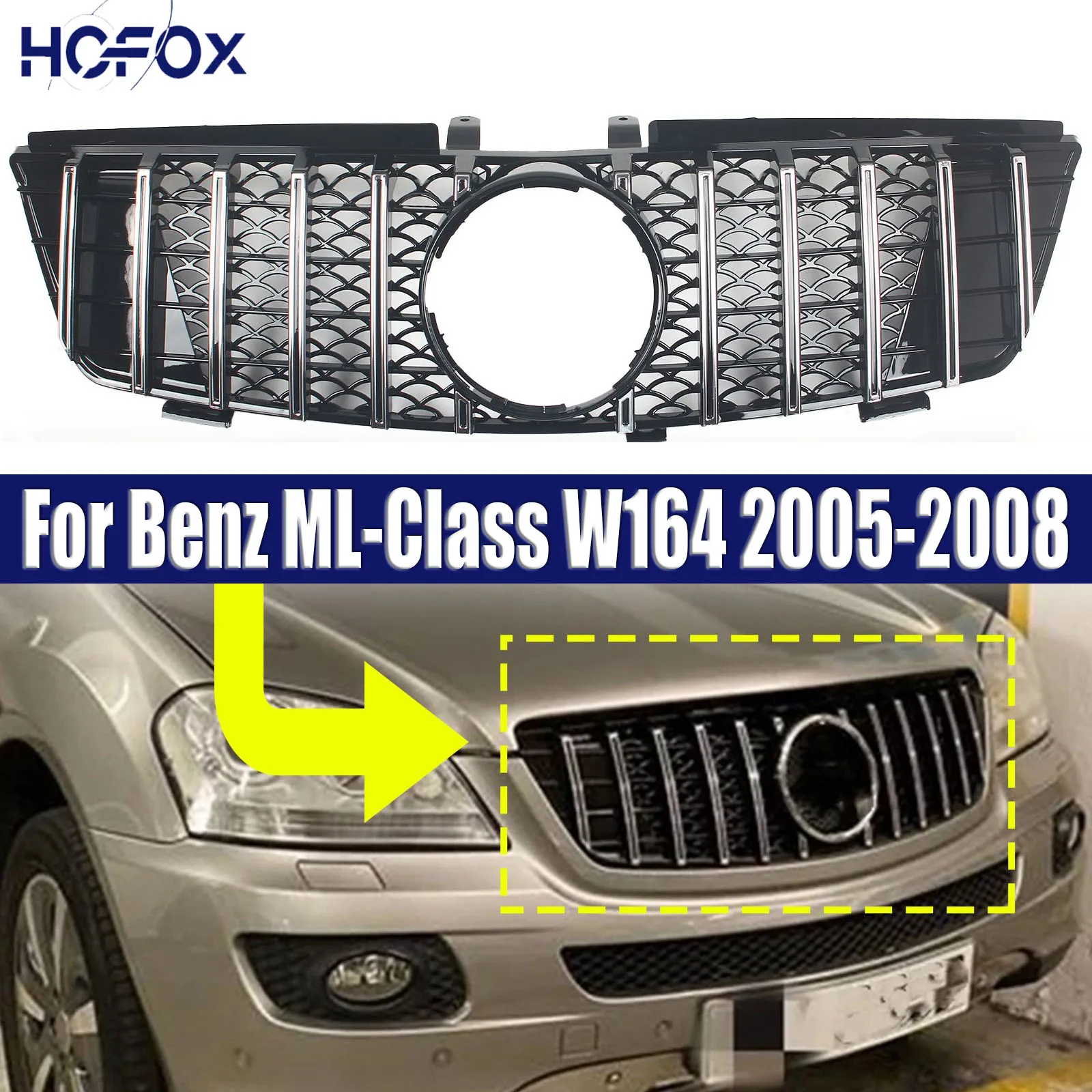 

For Mercedes Benz ML-Class W164 2005-2008 Modified Vertical Strip GT Style Grills Body Kits