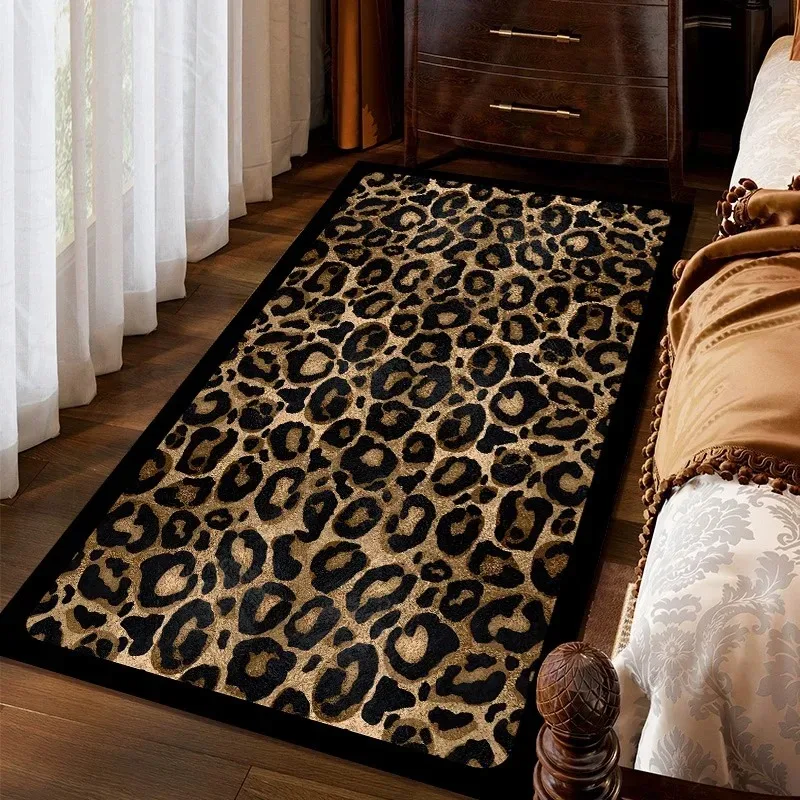 

Bedroom Carpet Bedside Floor Mat Long Foot Mats Soft Fluffy Cute Leopard Print Rug Home Decoration Rugs for Living Room