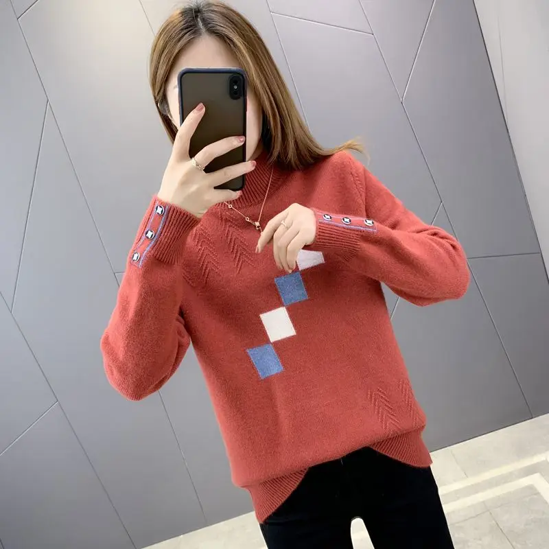 Half Height Collar Sweater Ladies 2024 Autumn Winter New Korean Fashion Long Sleeve Temperament All-match Knitting Pullovers