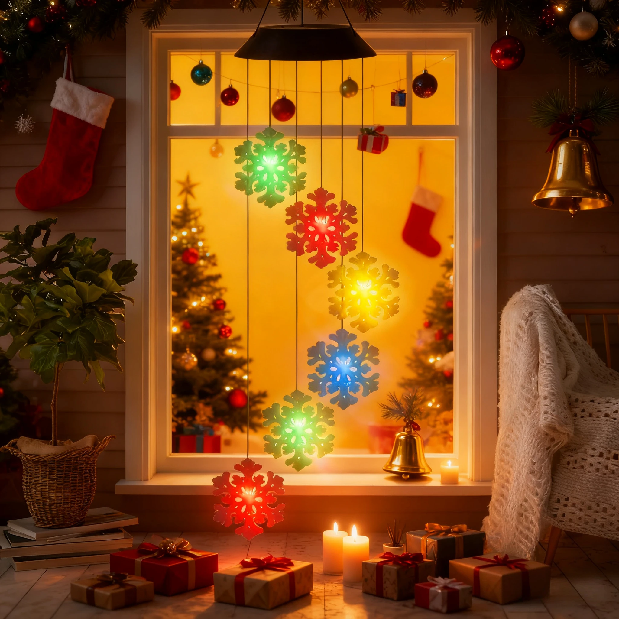 

2025 Solar Christmas Wind Chime Light Snowflake Color Changing Night Light Outdoor/Indoor Garden Yard New Year Decoration Light
