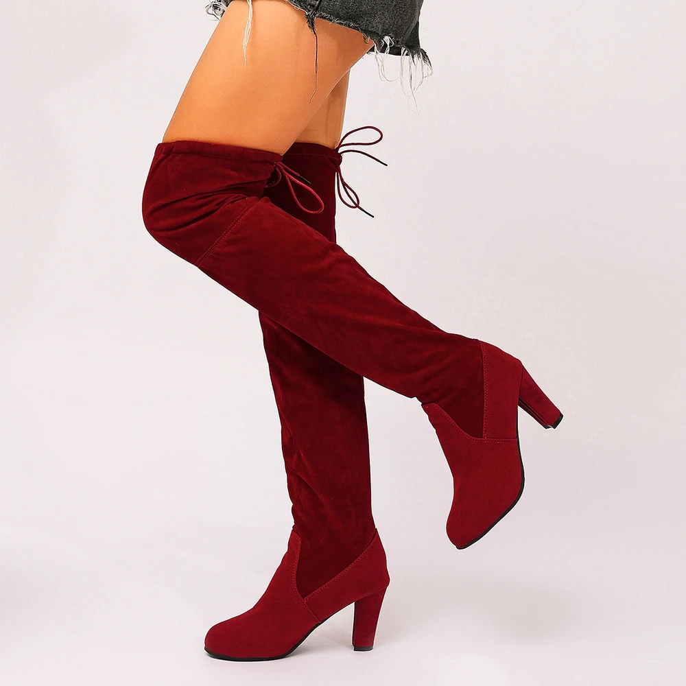 

2025 Winter Over The Knee Women Lace Up Comfortable Boots High Heel Slip on Pointed Toe Woman Elegant Long Boots Shoes for Women