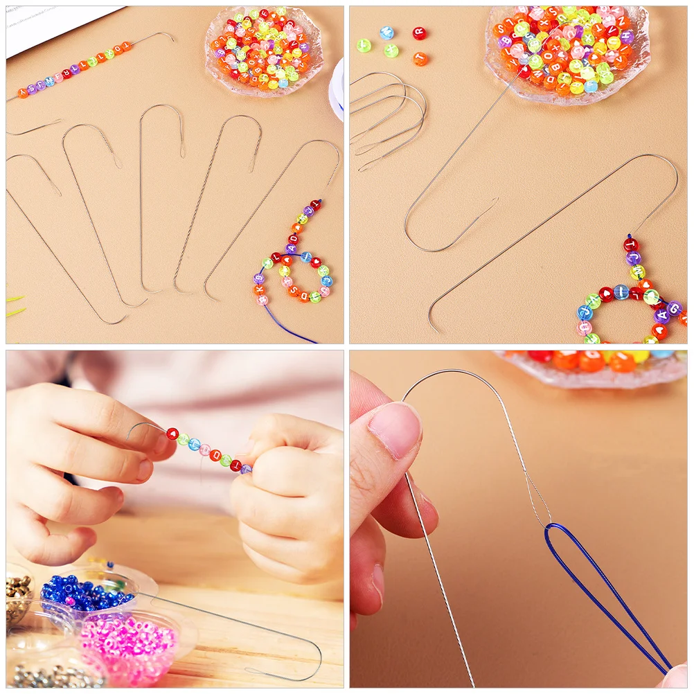 

4pcs Large Eye Curved Beading Needles Metal Diy Jewelry Making Tool Bead Threader For Bracelet Necklace Craft Projects