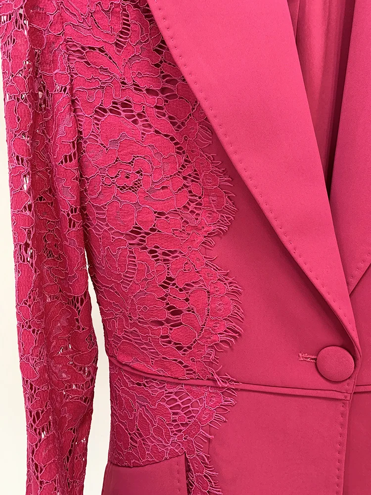 Ensemble haut-parleur décontracté en dentelle rose pour femme, épissure creuse, coupe couvertes, pantalon haut-parleur trempé à un bouton, mariage, Rh, fête d'anniversaire, populaire