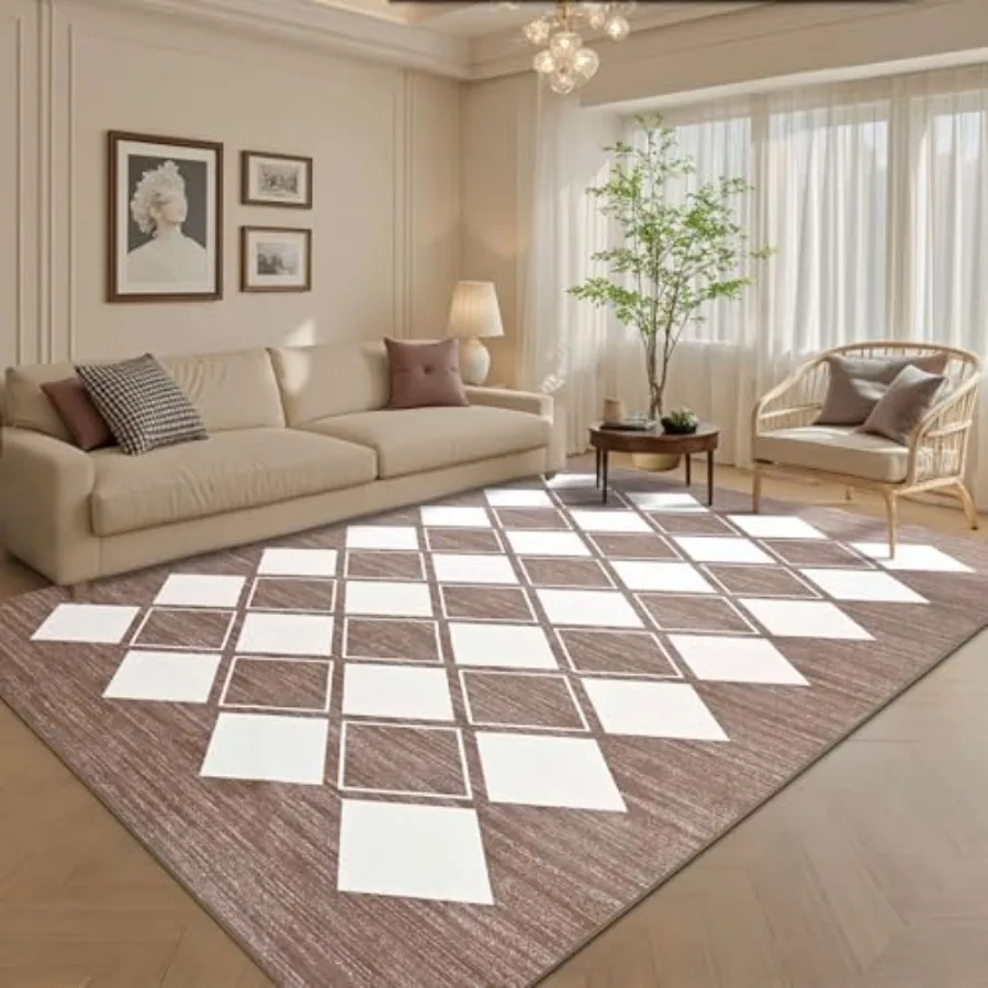

5x8 Washable Area Rug for Bedroom and Living Room: Checkered Design with NonSlip Backing Fuzzy Fluffy Texture for Indoor Modern