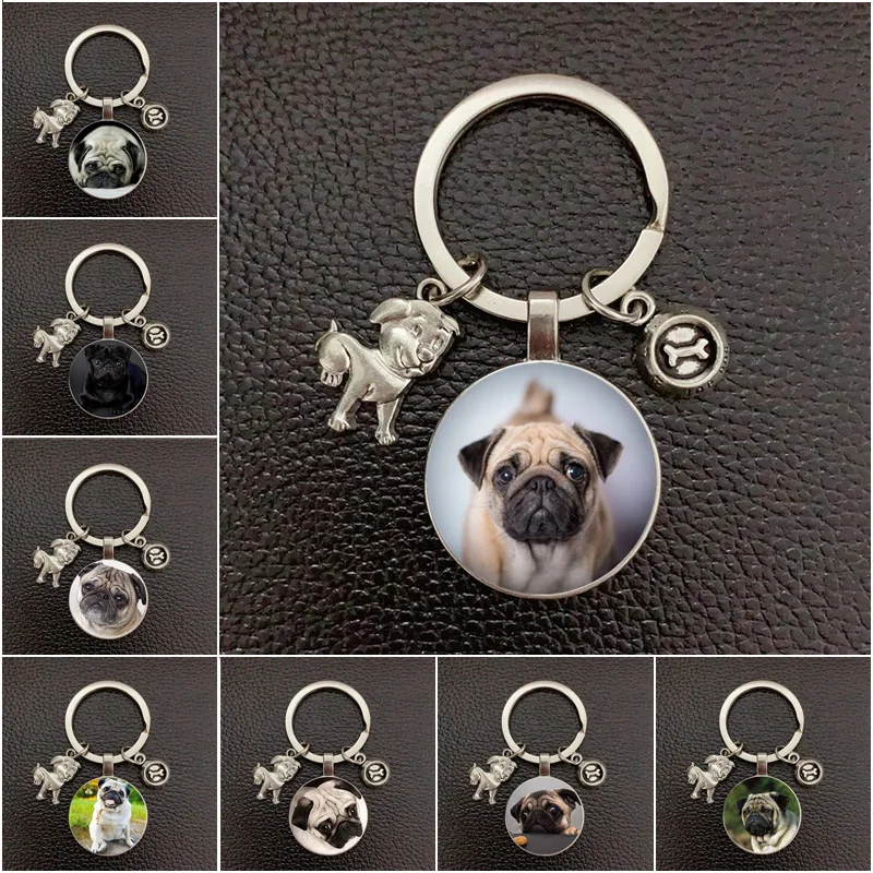 

Kid Friendly French Bulldog Image Glass Keychain Personality Cute Dog Pendant Metal Keychain Dog Lover Gift