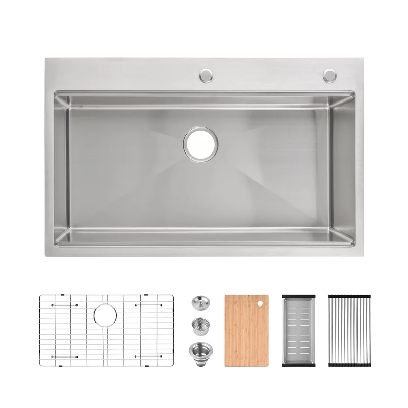 

36" x 22" Stainless Steel Single Bowl Kitchen Sink, Brushed Finish, Overmount, Includes Cutting Board and Colander