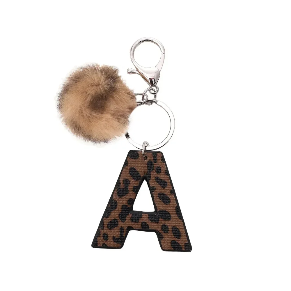 Modische Schlüsselanhänger mit Gepardenmuster, A-Z, englischer Buchstabenanhänger mit trendiger Bobble-Schlüsselanhänger für Damen