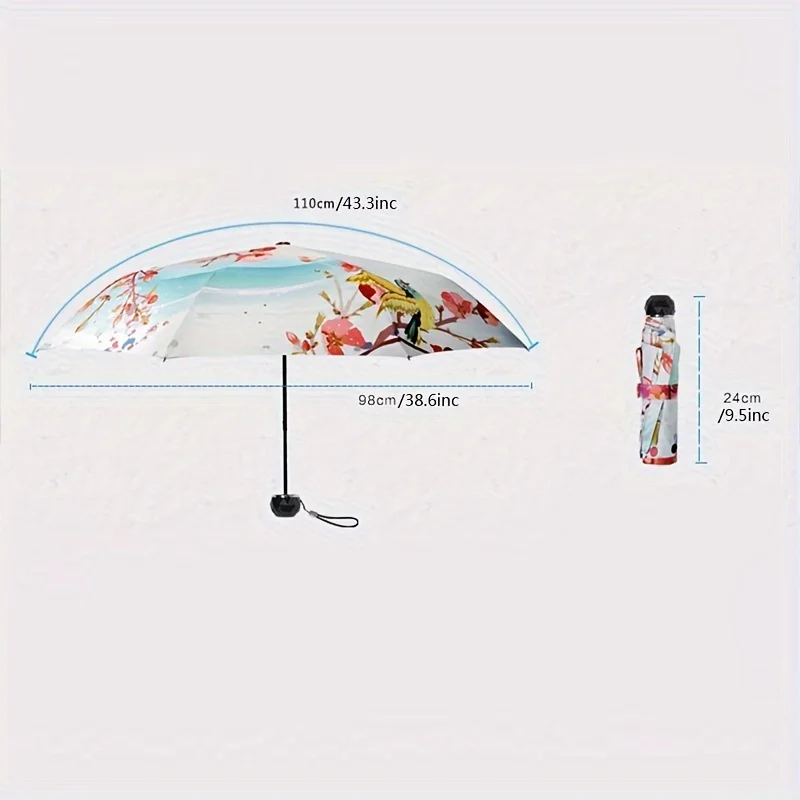 Peach blossom 8 bone folding umbrella ladies creative arts small fresh Sun silver glue sunscreen manual sunshade umbrella