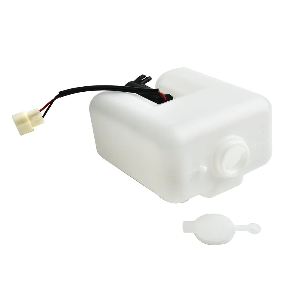 2 Pin Car White Windshield Washer Reservoir Bottle Tank W/12V Pump Hose Jet Universal Accessory Plastic + Metal Set For Vehicles