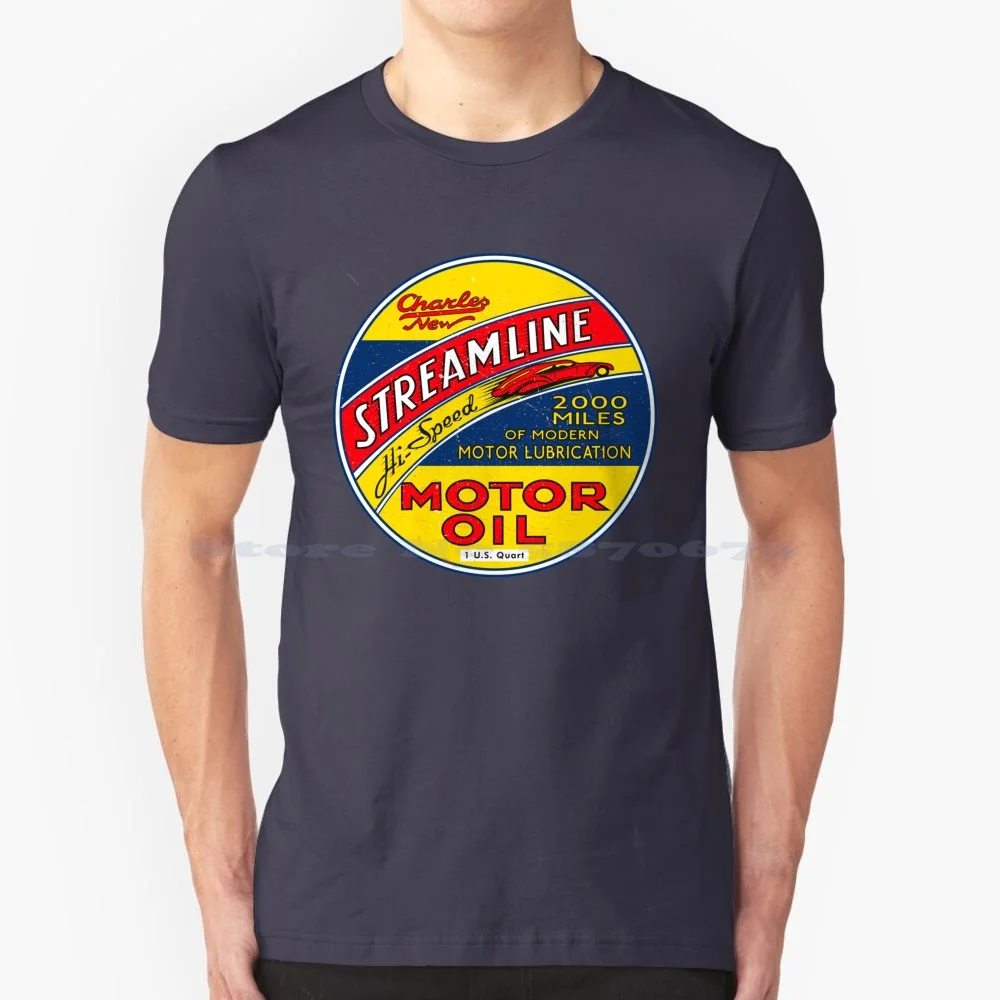 Streamline Motor Oil Retro T Shirt 100% Cotton Tee Streamline Motor Oil Street Rod Hot Rod Car Hot Rod Style Classic Hot Rod