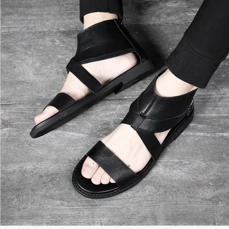 Summer Fashion Black Leather Sandals for Men Platform Romanesque Men\'s Shoes Designer New Casual Outdoor Beach Sandals Male