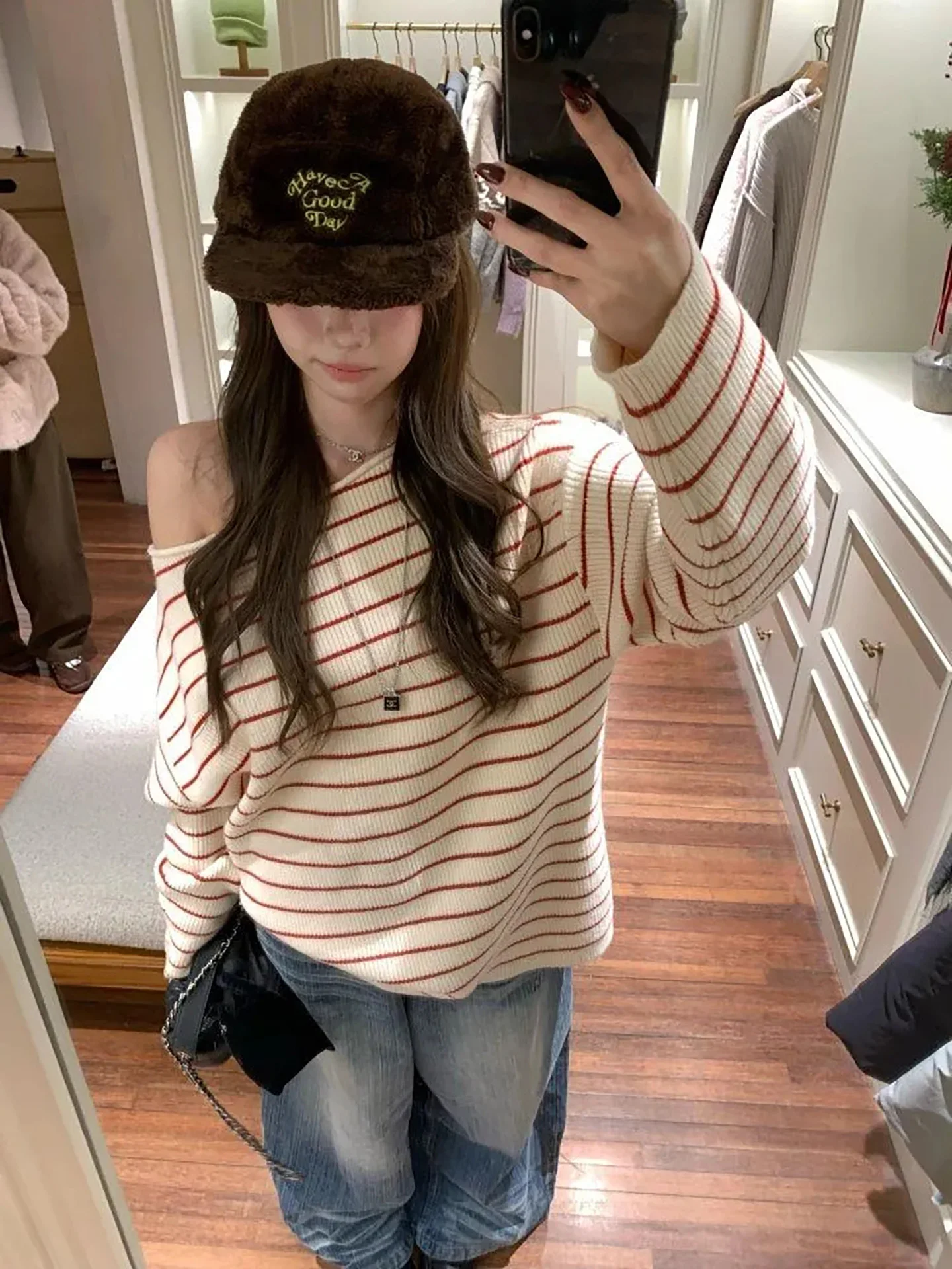 Cor blo listrado malhas femininas primavera 2026 novo coreano sle preguiçoso faion oulder inclinação sexy menina aosphere topo