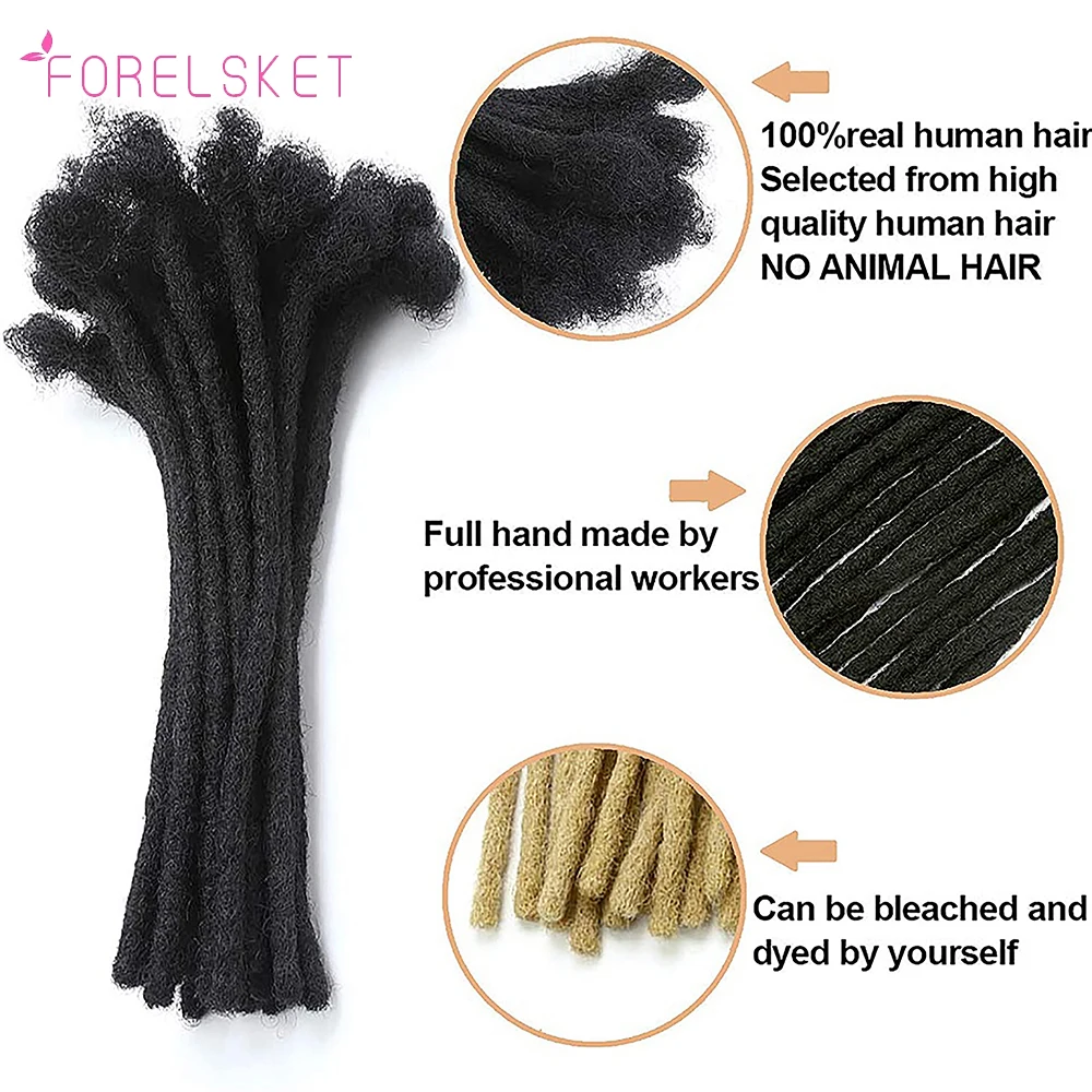 Extensiones de rastas de cabello humano brasileño para mujeres y hombres, rastas hechas a mano, 6-24 pulgadas, paquete de 10 unidades