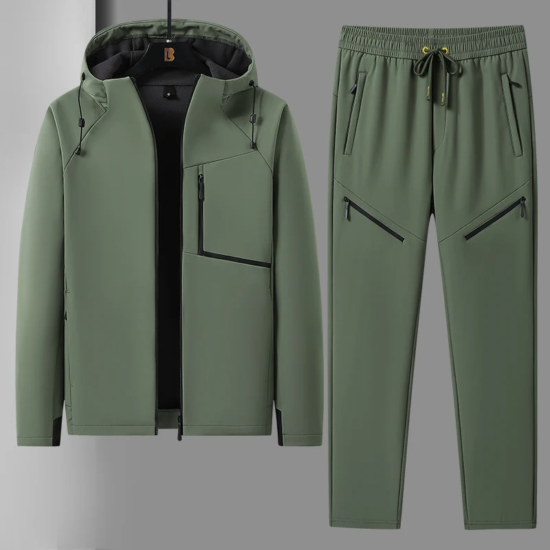 

Утепленный ветрозащитный водонепроницаемый спортивный костюм для мужчин: повседневный осенне-зимний теплый морозостойкий комплект из куртки и брюк