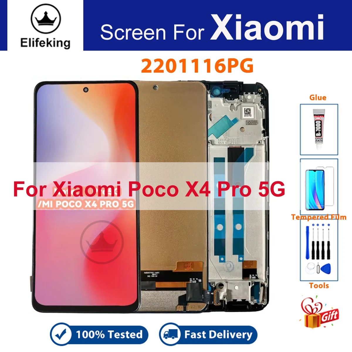 Screen For Xiaomi POCO X4 PRO 5G LCD Display 2201116PG Touch Panel Digitizer Assemly Replacement Parts with Frame