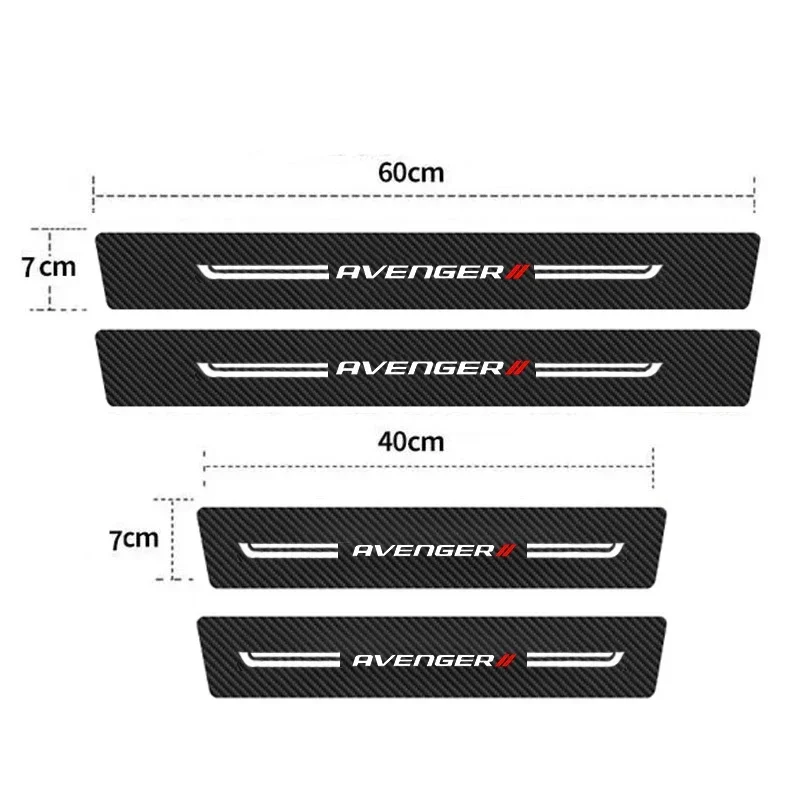 Car Door Threshold Sticker Scuff Scratch Auto Doorsill Anti Kick Strip Tape for Dodge AVENGER Logo Carbon Fiber Waterproof Film