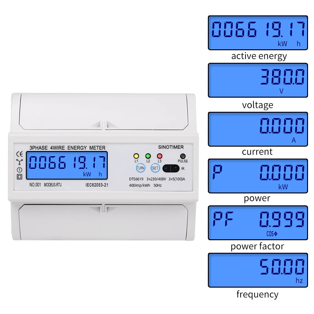 

Three Phase 7P LCD Display Energy Meter Din Rail Type RS485 kWh Consumption Power Voltage Current Wattmeter Monitor Modbus RTU