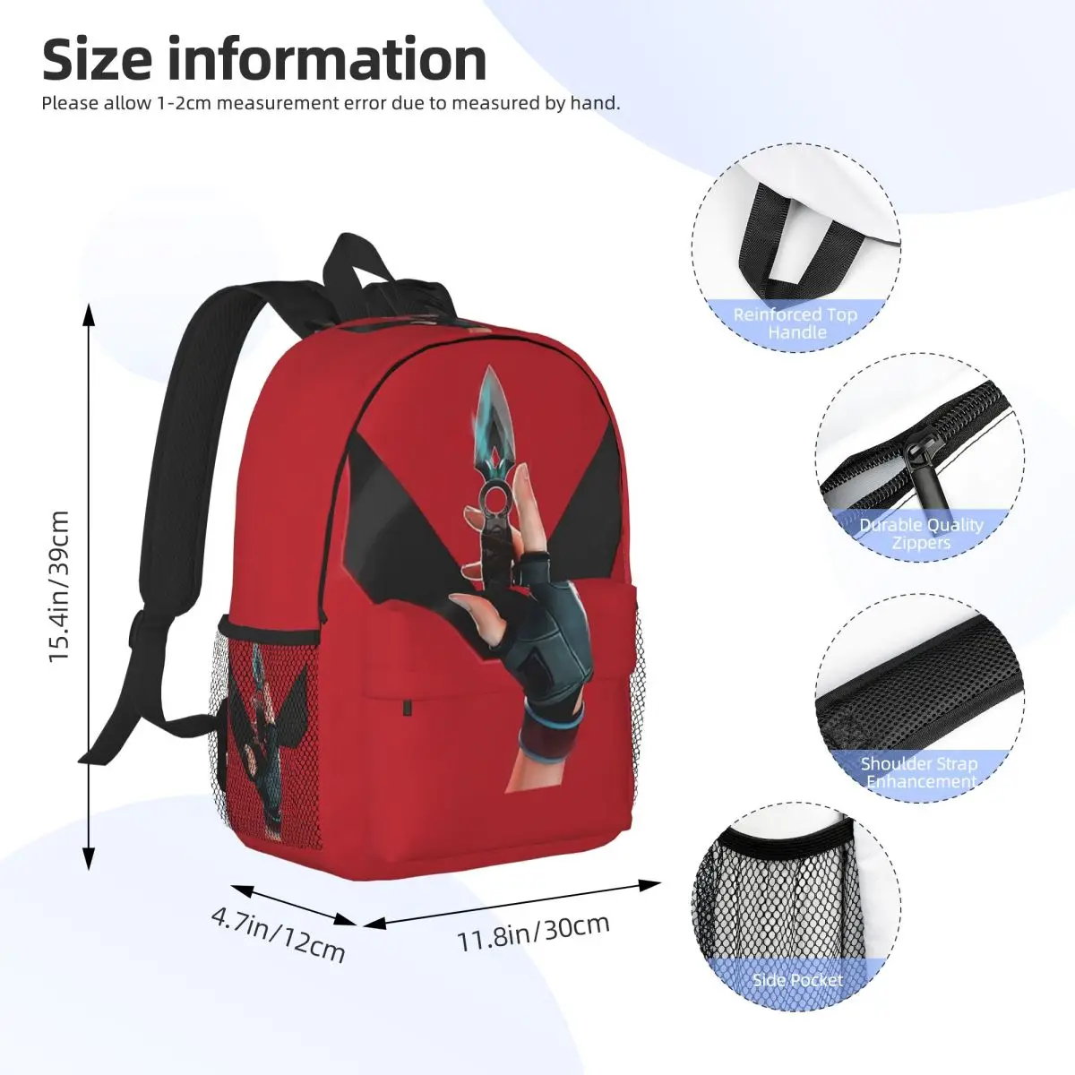 V-Valorant Riot Games Shooting Backpack Daypack Large Capacity Boys Girls BookBag Shoulder Bags for Men Women School Bag