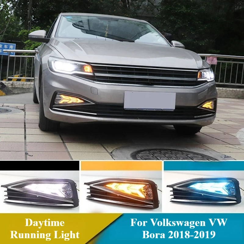 

For Volkswagen VW Bora 2018-2019 2Pcs Car Led Daytime Running Lights Front Bumper Fog Lamp Dynamic Turn Signal 12V Daylights