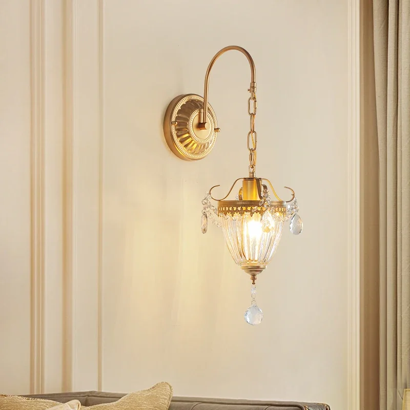 TechHPAmerican Creative Living Room Dining Table Wall Lamp Indoor Bedroom Study Aisle Crystal Glass