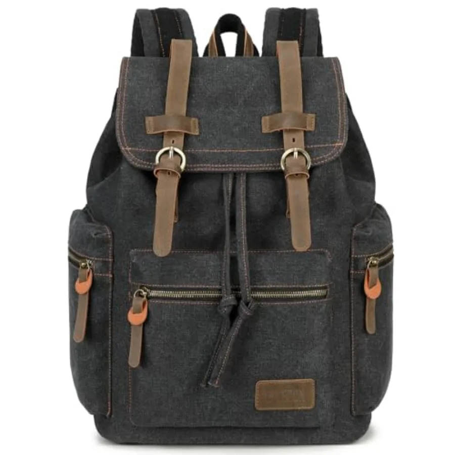 

Bluboon Vintage Backpack Leather Trim Casual Bookbag Men Women Laptop Travel Rucksack