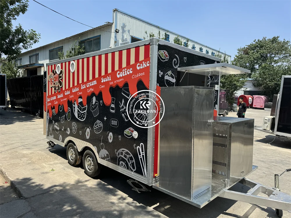 Customized Food Truck Trailer Fast Food Machine Snow cone Hamburger  Trailer  Cooking Food Cart Street Mobile Cart