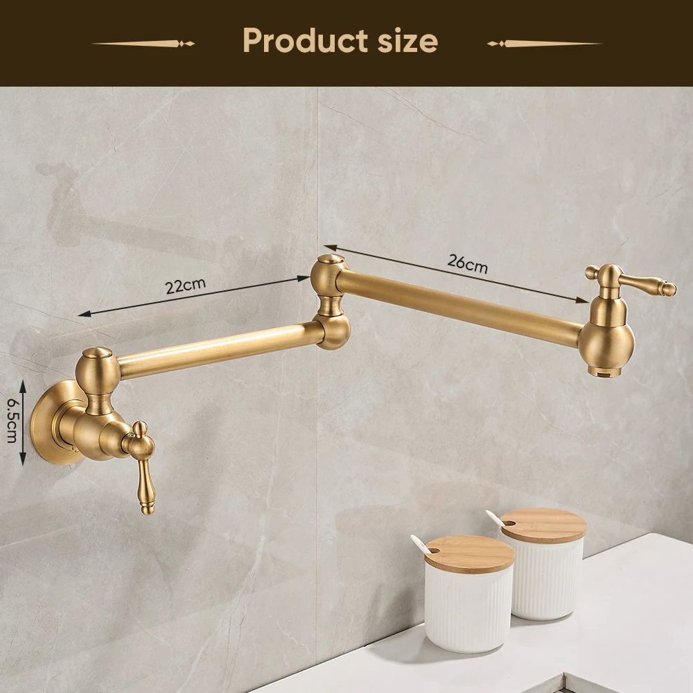 Pot Filler Double Joint Spout Folding Stretchable Swing Arm Wall Black Kitchen Faucet Single Hole Two Handle Kitchen Sink Faucet