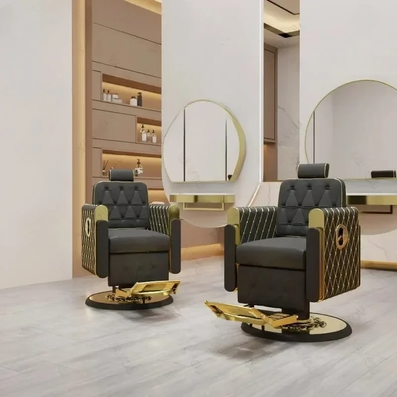 

Golden Vintage Hair Salon Chair Barber Shop Hair Swivel Lifting Perm Dyeing Cutting Stool