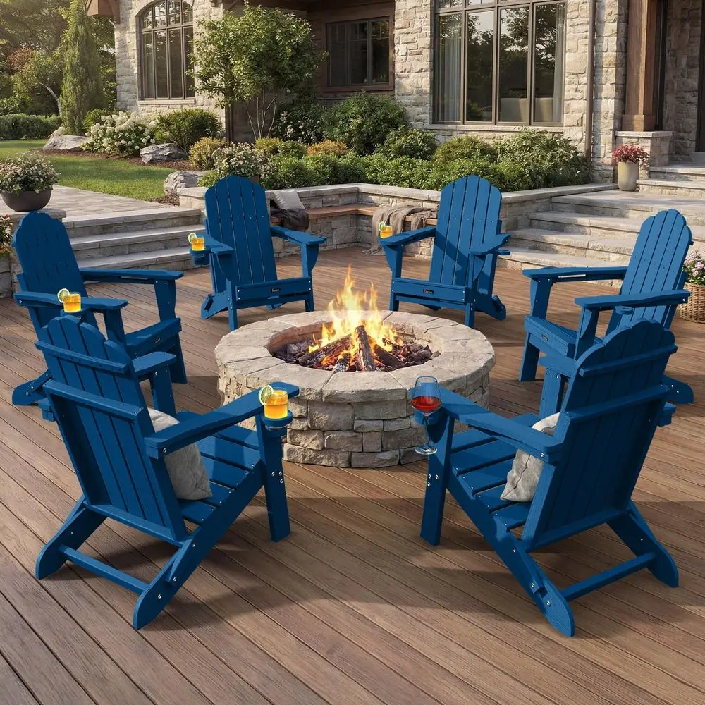 

Chairs Set of 6, Fire Pit Chairs, Wood Texture Patio Chairs with 2 Cup Holder, Outdoor Lawn Chair, NavyBlue