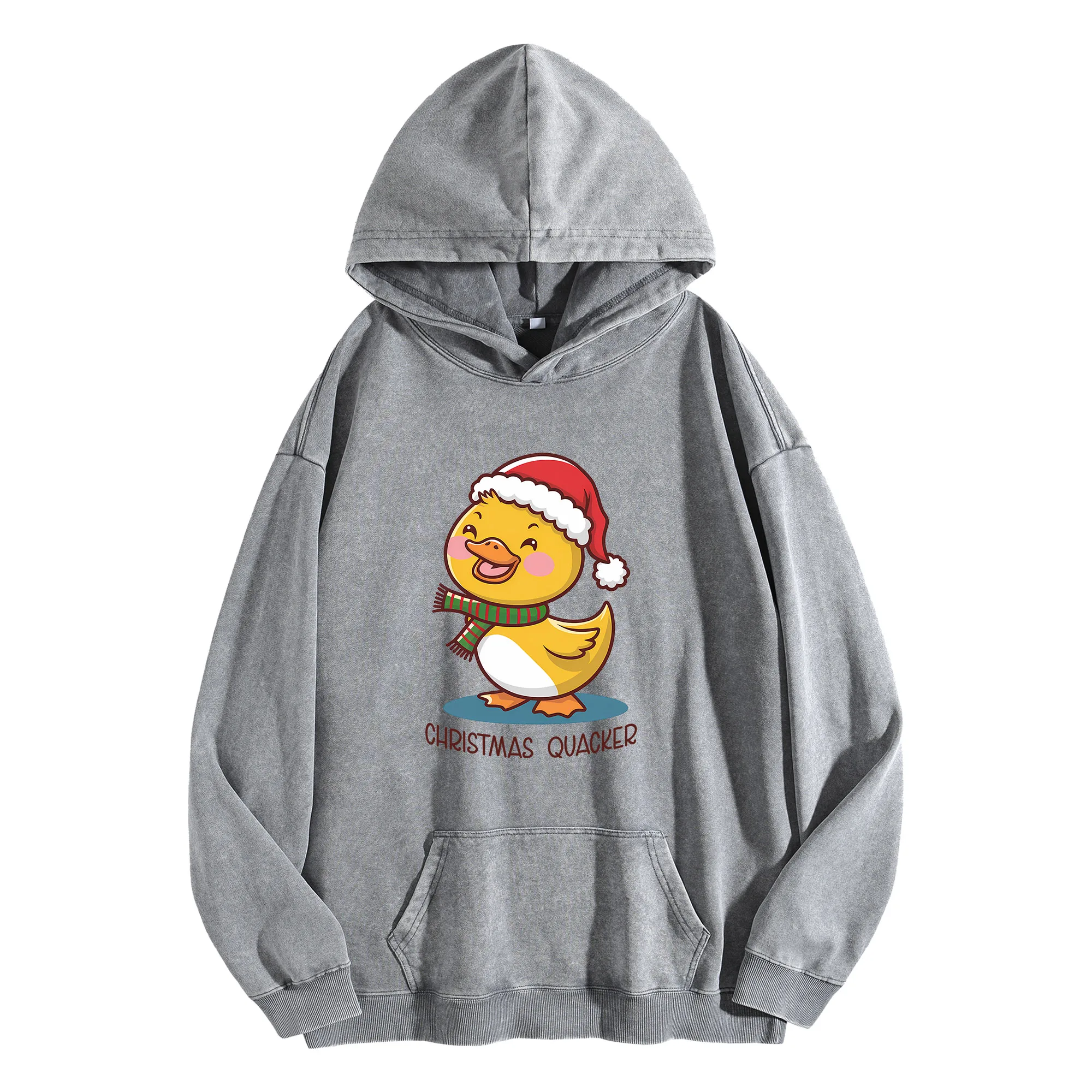 عيد الميلاد Qvacker طباعة الرسم 400G خمر غسلها هوديي للجنسين المتضخم الشارع الشهير البلوز مجموعة الخريف/الشتاء #2