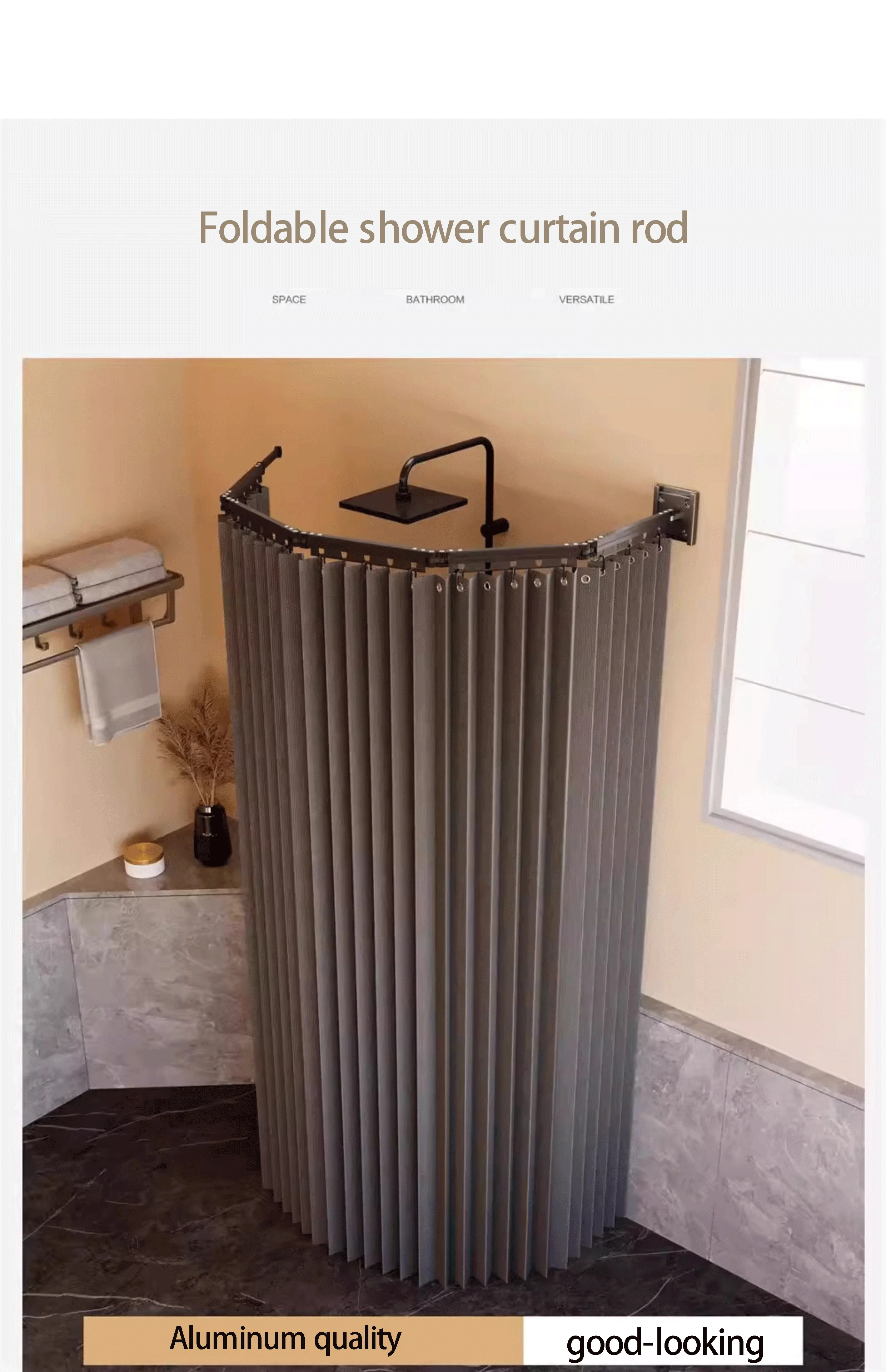 Faltbares Duschvorhangstangen-Set, unsichtbare Badezimmer-Trennwand, wasserdicht, hochwertige Trocken- und Nasstrennung, Augenschutz im Lieferumfang enthalten – Detail 1