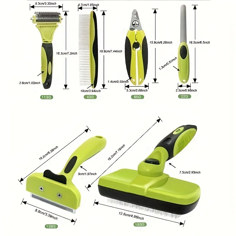 6 in 1 Pet Grooming Kit - Dog & Cat Deshedding Brush, Comb, Nail Clippers, Dematting Tool with  Bag - Durable Flea Combs Set for