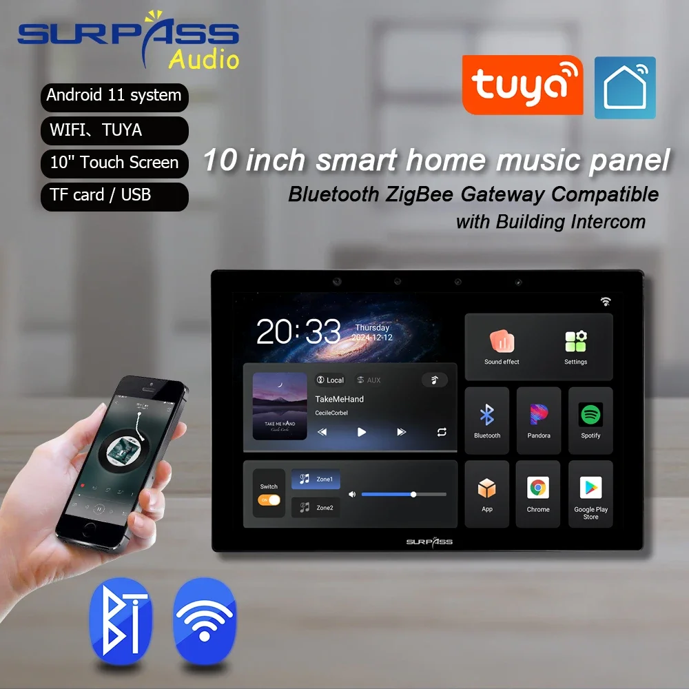 

Tuya ZIGBEE WiFi Smart Home Bluetooth Amplifier Control Panel Max 10 inch 2 zone Touch Screen Smart Home Control with RS485 port