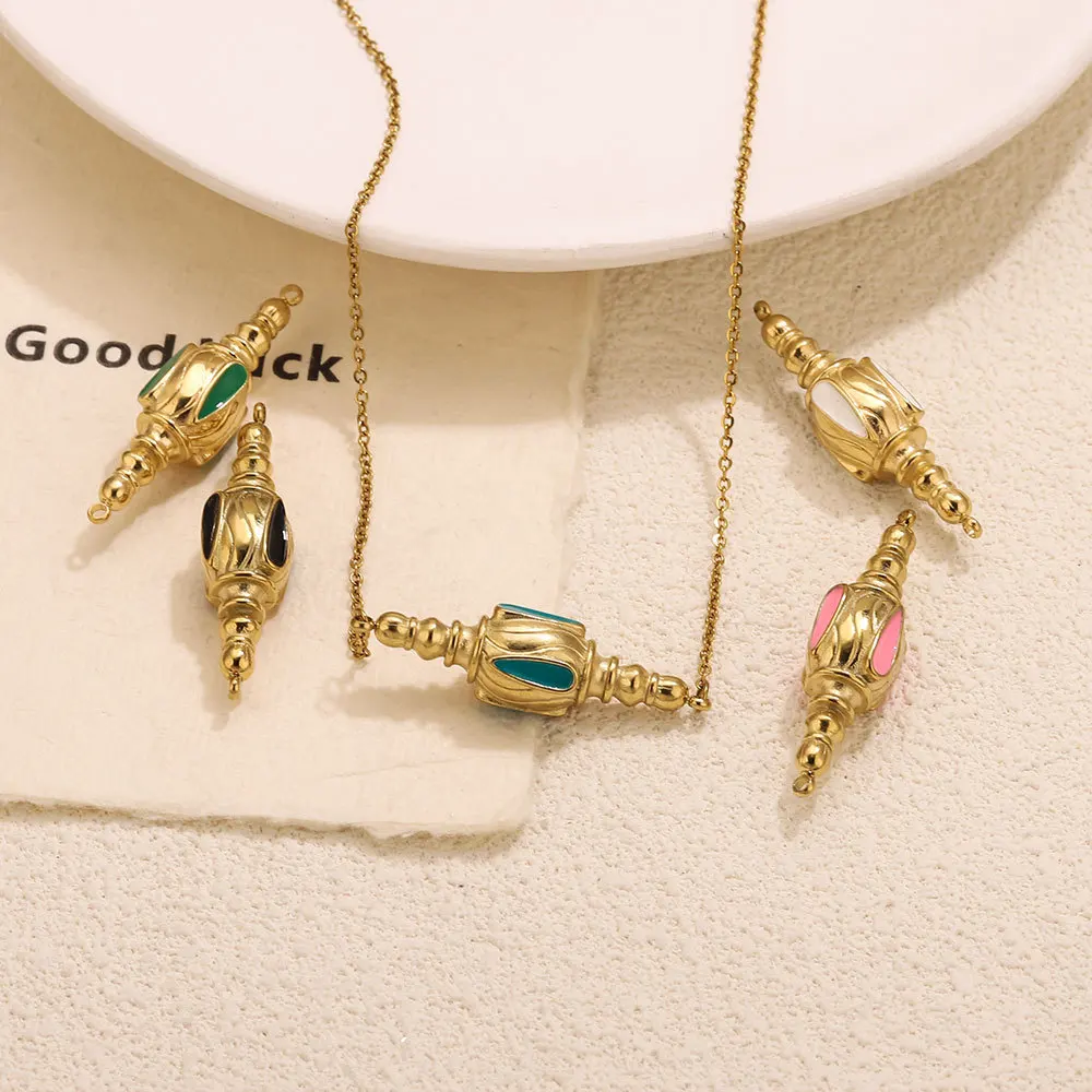 2개 스테인리스 스틸 드립 글레이즈 빈티지 디자인 금도금 로마 비즈 DIY 쥬얼리 연결 목걸이 펜던트 액세서리