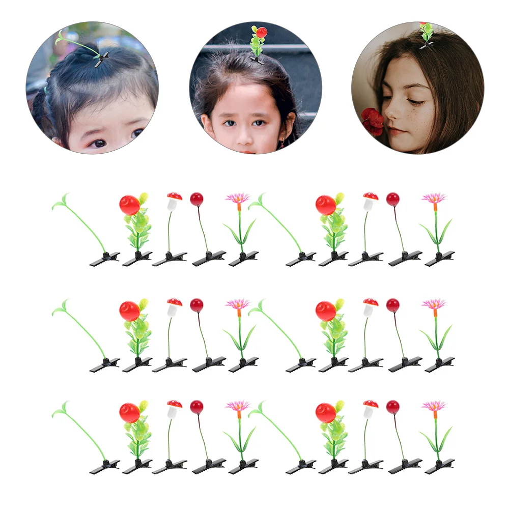 

30pcs Simulation Plant Hair Clips Girls Accessories Bean Sprout Leaf Mushroom Flower Faux PP Iron Lovely Kawaii