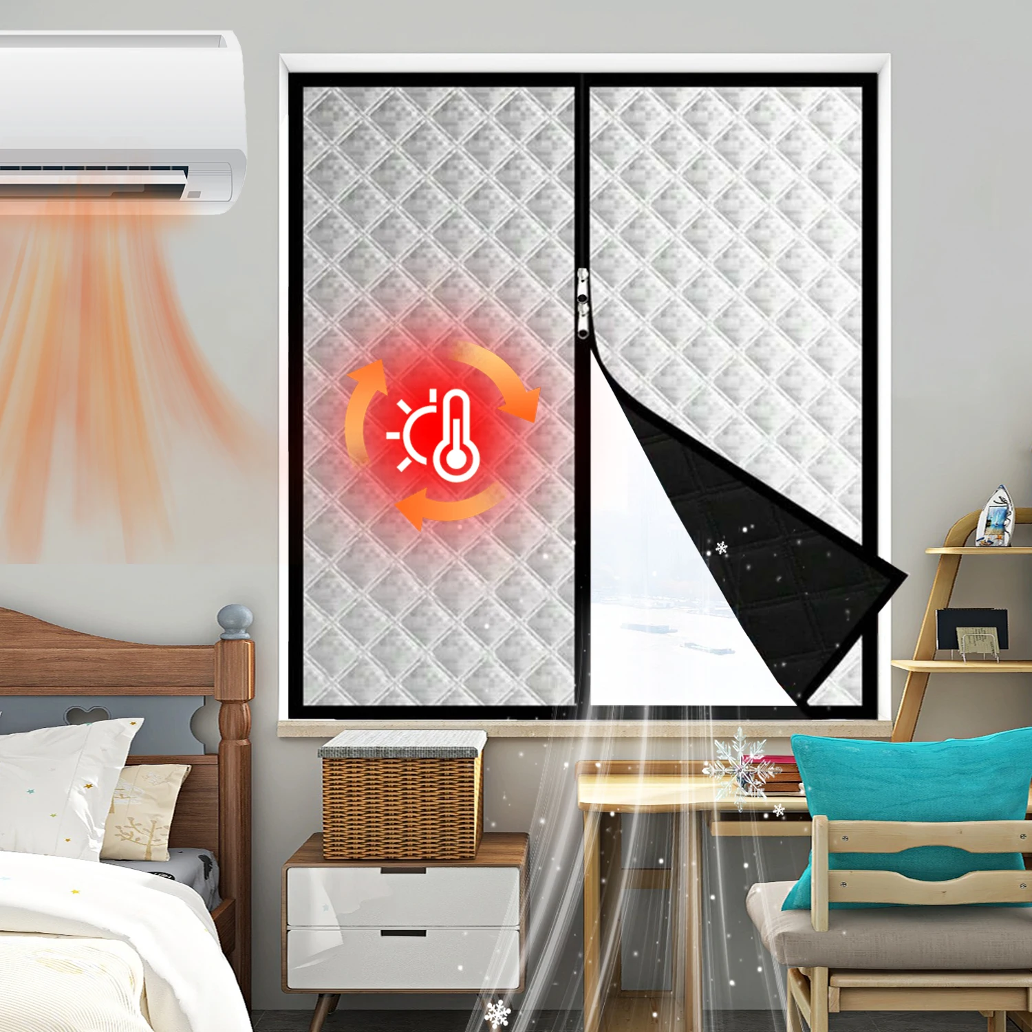 Winter Warm Curtains Windproof Cold Proof Heat-Insulating Blackout Curtains Sealed Windows Soundproof Portable No Drilling