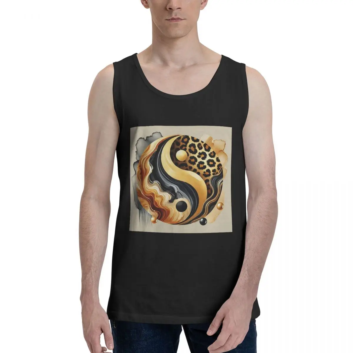 Leopard Yin Yang Luxury Gold Marble Balance Design 100% Cotton Men's Sweatshirt Vest Sleeveless Tees Men Tank Tops T-shirt