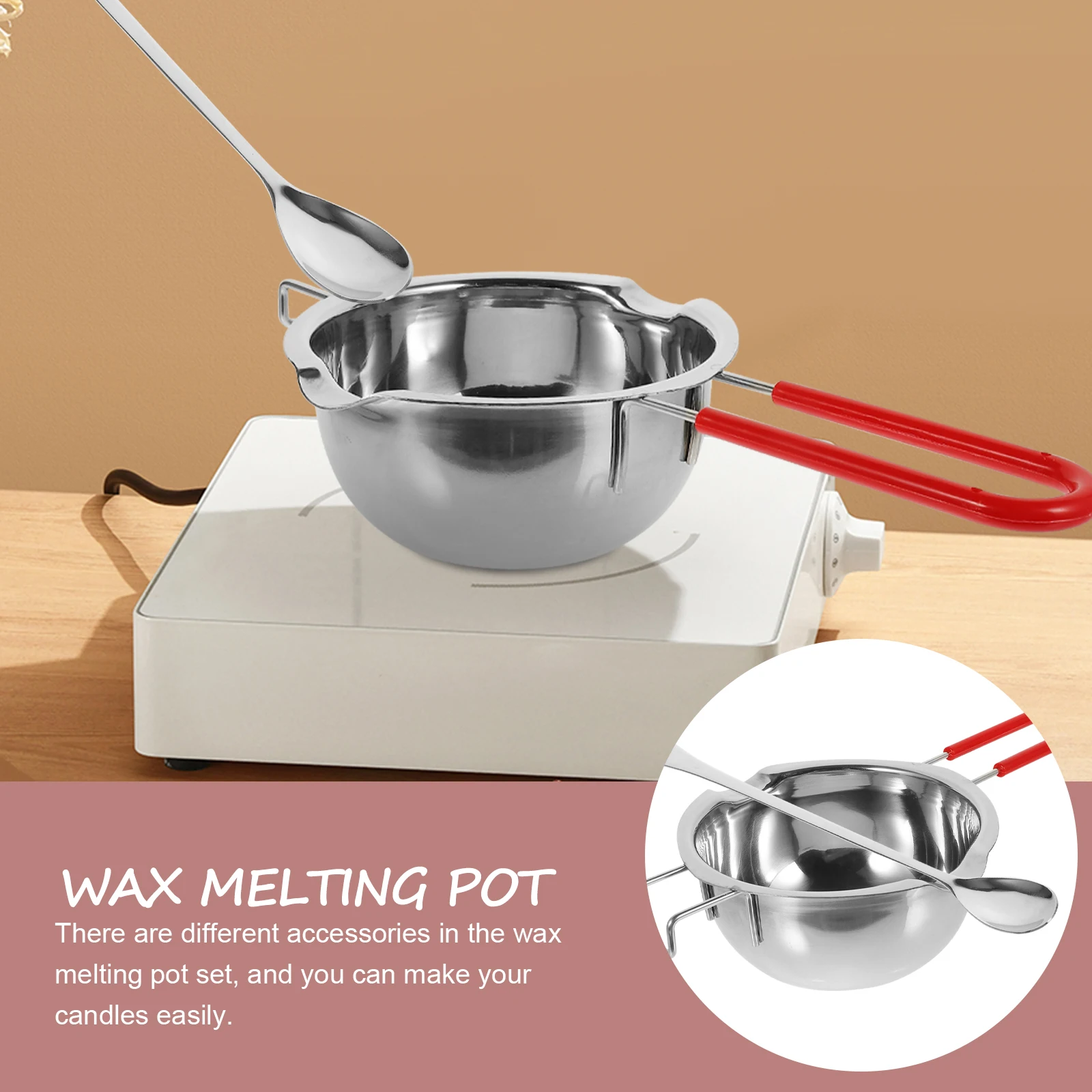 

1 set Aromatherapy Wax Melting Pot Set Stainless Steel Durable Making Pan Handle Practical Melting Wax Heating Pot