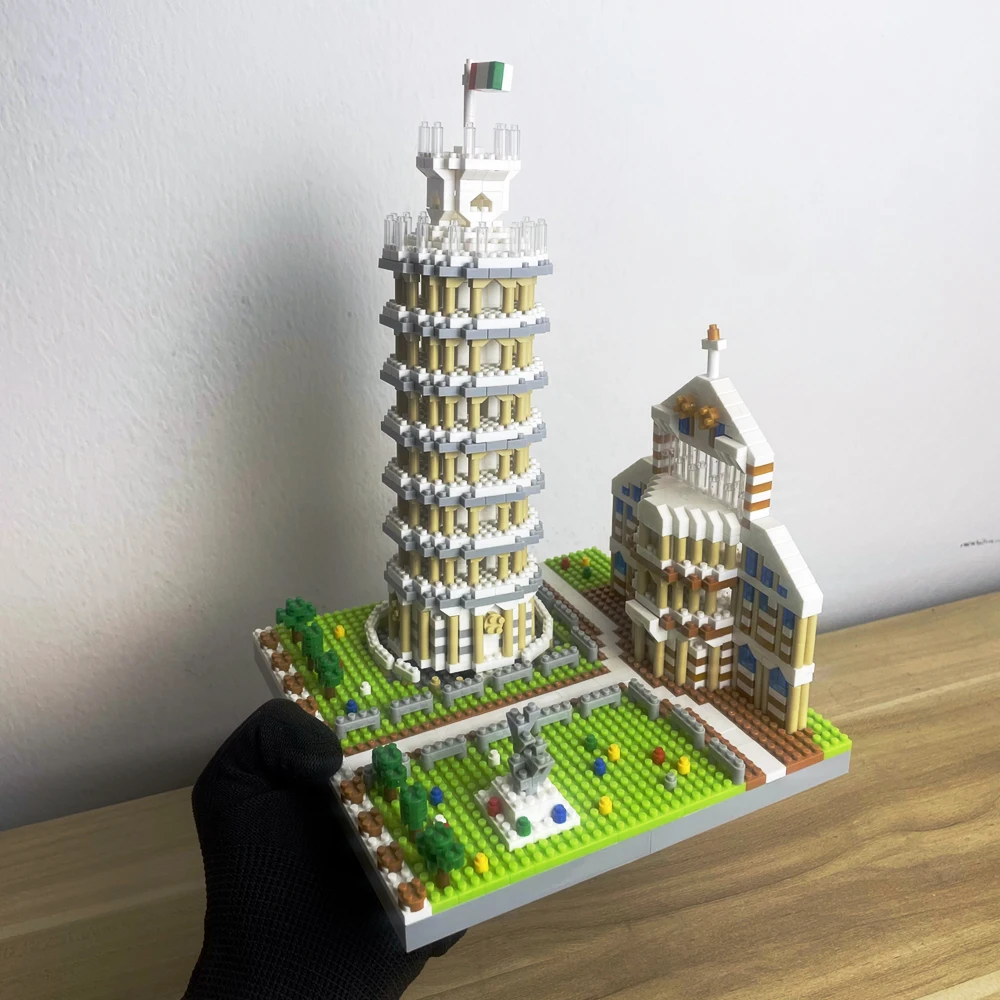 Krzywa wieża pizy zestaw klocków-edukacyjny Model Mini cegieł, idealny prezent dla miłośników architektury i miłośników historii