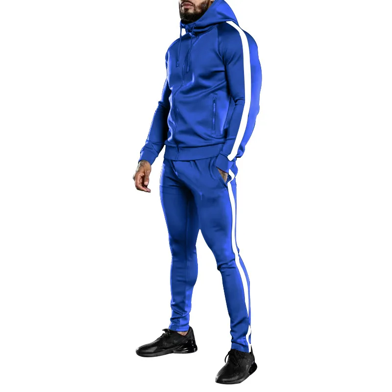 2023 Europe and The United States New Men's Autumn and Winter Hooded Patchwork Running Training Fitness Youth Sports Suit Men