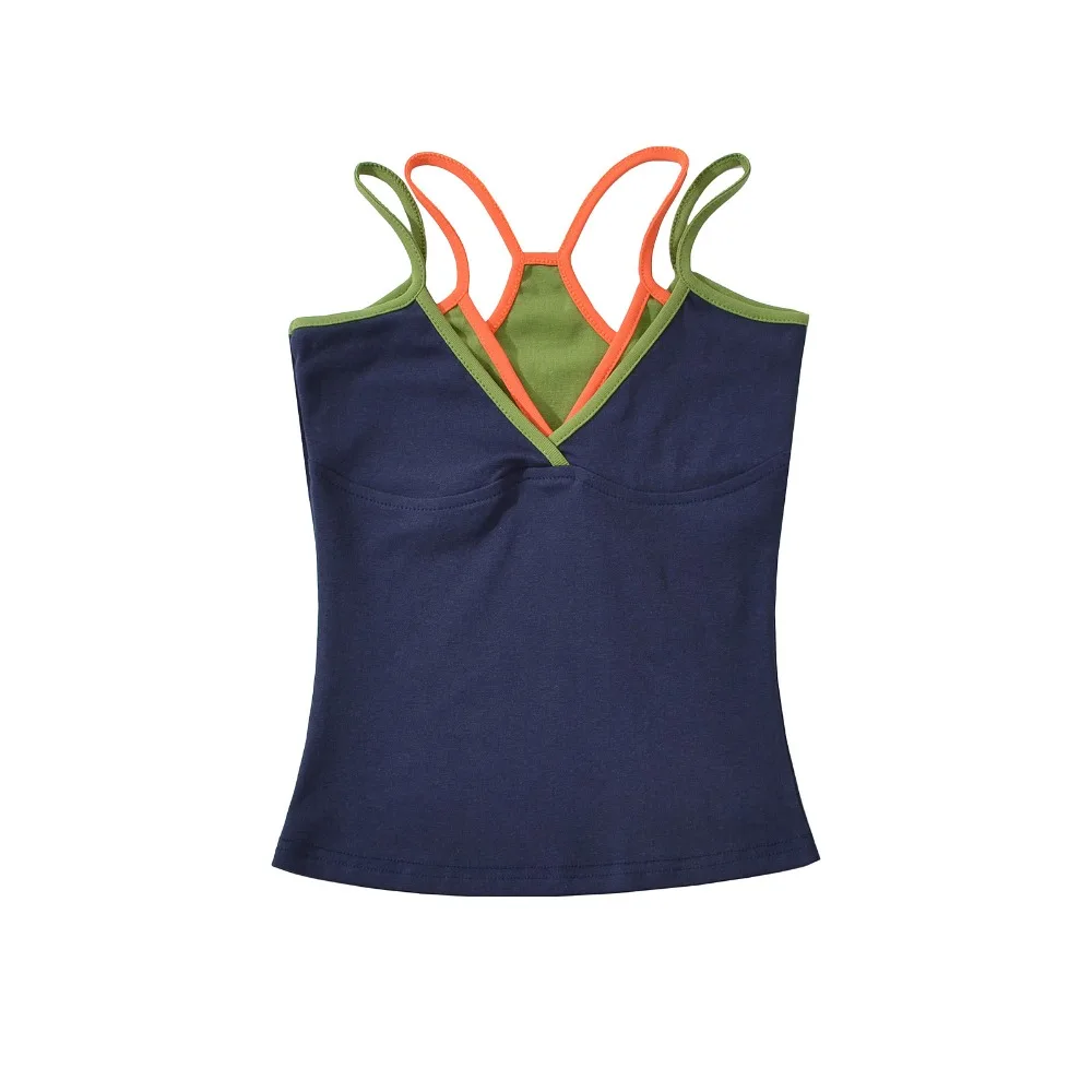 

Elegant Slim Fit Fake Two Pieces Camisole Patchwork Sleeveless Crop Tops Women Streetwear Halter Camisole Spring Summer