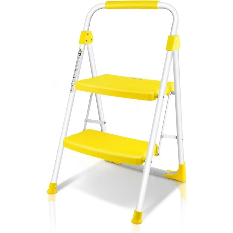 2 Step Ladder, Folding Step Stool with Wide Anti-Slip Pedal, 500lbs Sturdy Steel Ladder, Convenient Handgrip, Lightweight