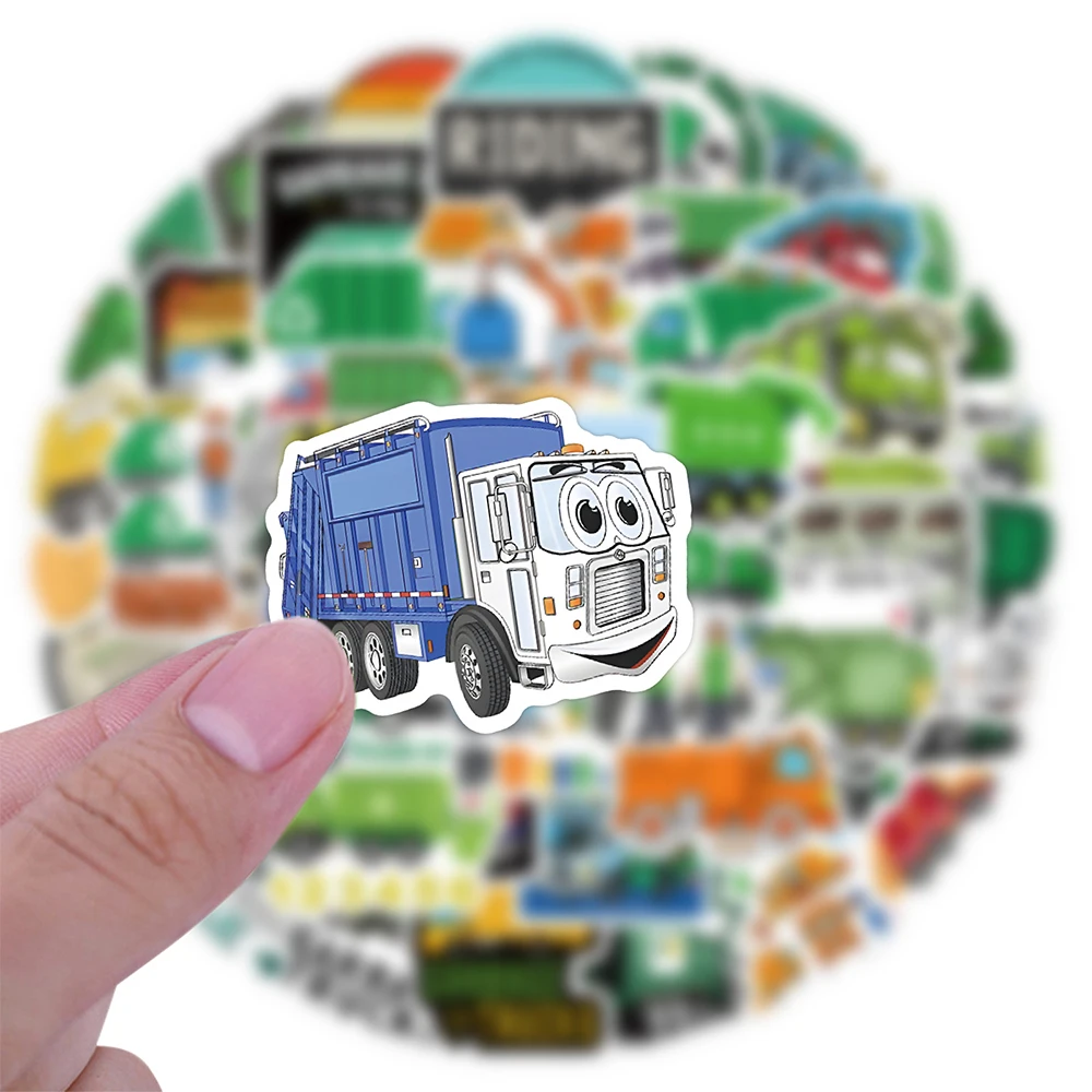 10/30/60pcs Garbage Truck Engineering Vehicles Stickers Funny Cartoon Decals Stationery Phone Laptop Diary Reward Sticker Toys